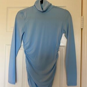 Boston Proper Blue Ruched Long Sleeve Bodysuit